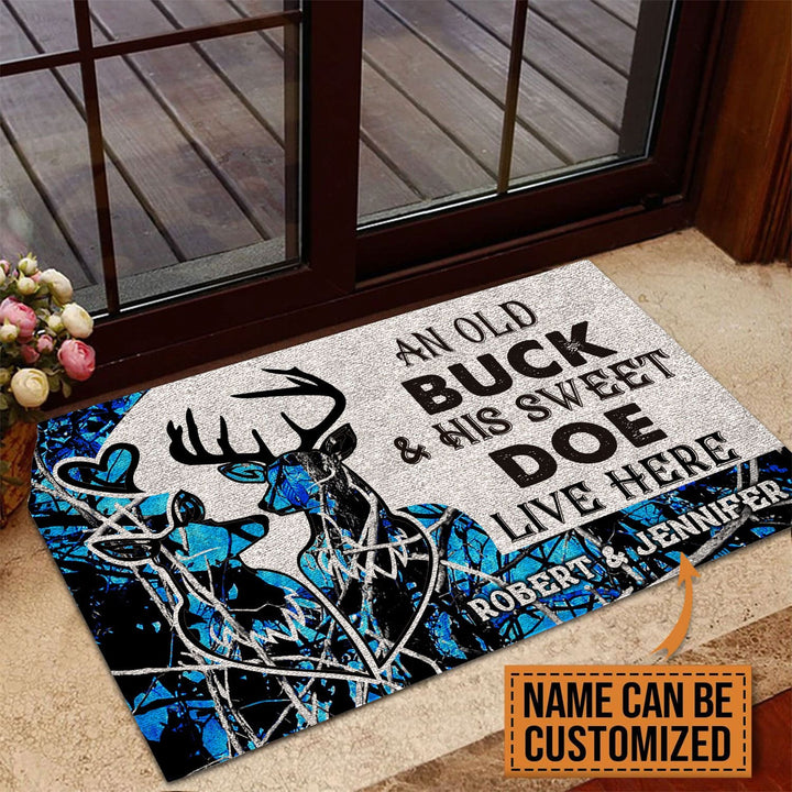 Blisscorners Premium Deer Couple Hunting Door Mat 3D Personalized - Blue