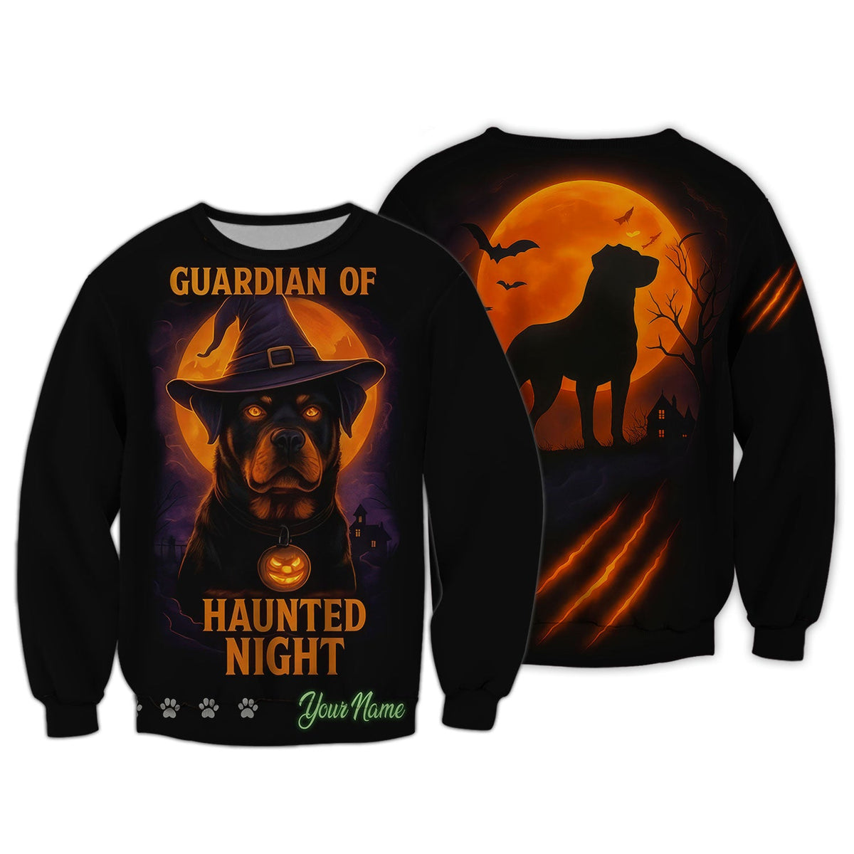 Blisscorners Personalized Rottweiler Halloween T-Shirt - Guardian of Haunted Night