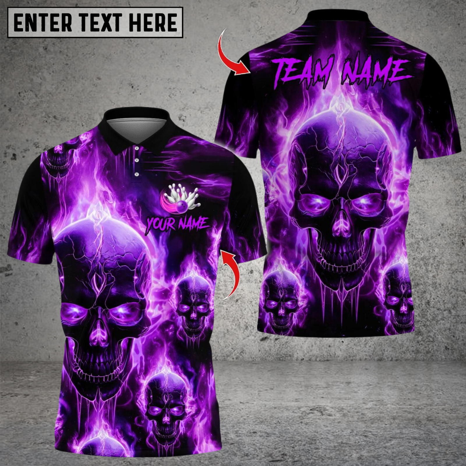 Blisscorners Bowling Flame Skull Team Design Multicolor Customized Name, Team Name 3D Shirts