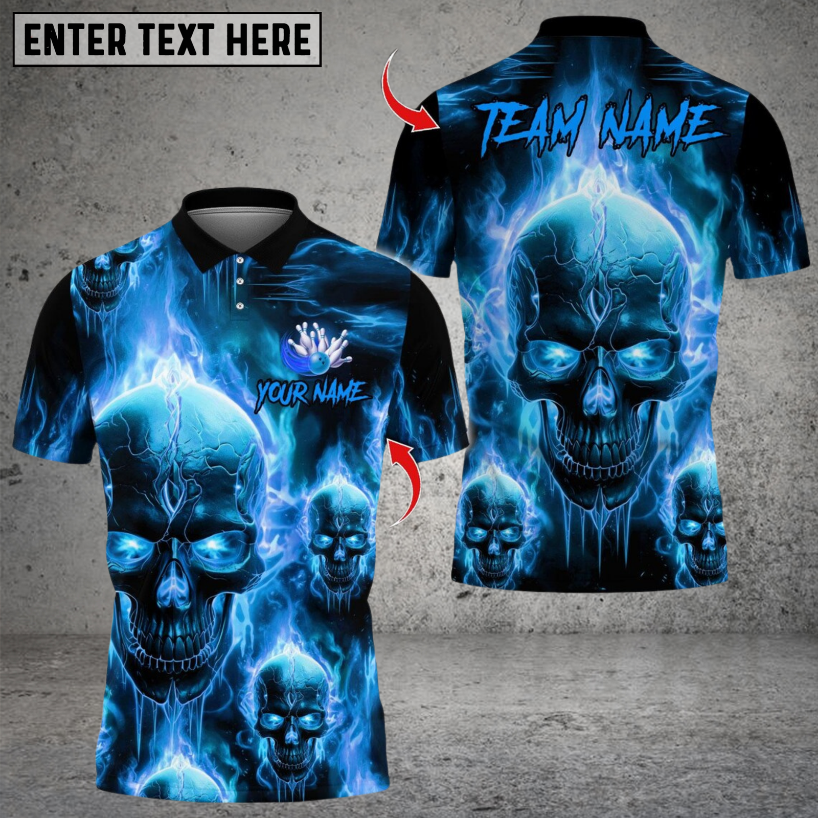 Blisscorners Bowling Flame Skull Team Design Multicolor Customized Name, Team Name 3D Shirts