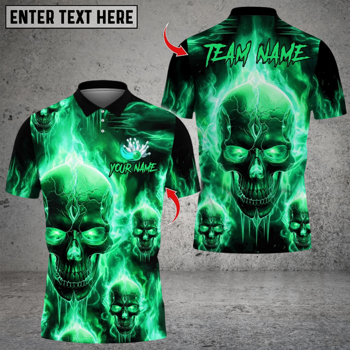 Blisscorners Bowling Flame Skull Team Design Multicolor Customized Name, Team Name 3D Shirts