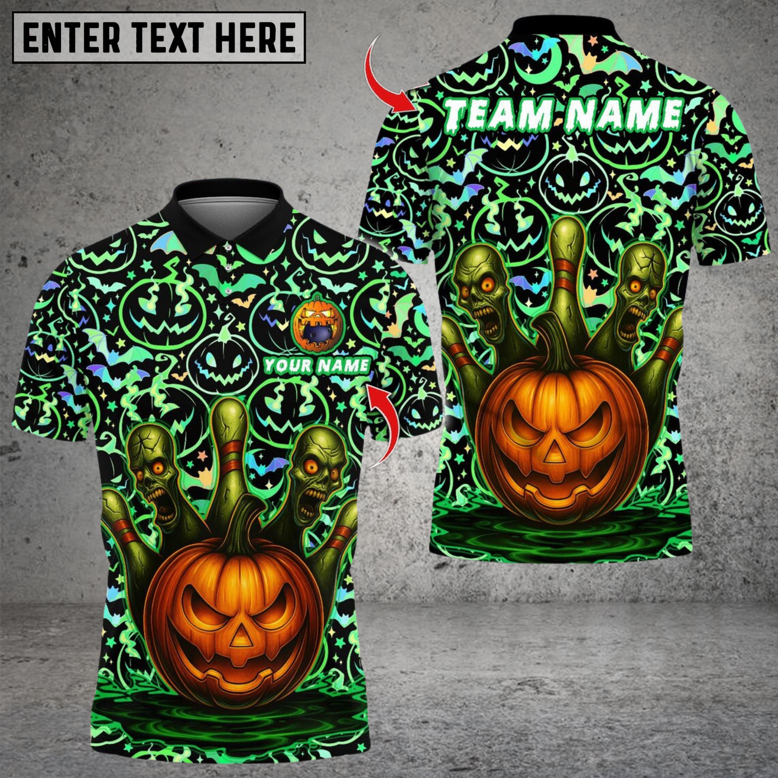 Blisscorners Bowling Halloween Pumpkin Zombie Pins Multicolor Customized Name, Team Name 3D Shirts