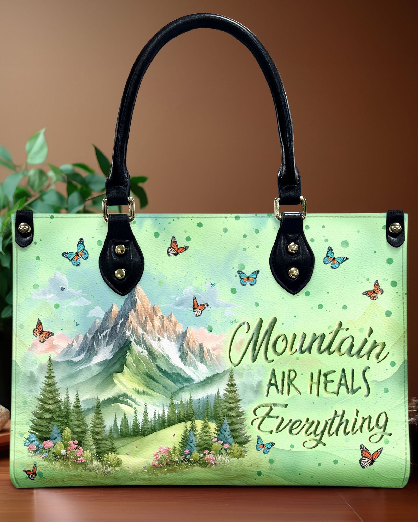 BLISSCORNERS MOUNTAIN AIR HEALS EVERYTHING LEATHER HANDBAG