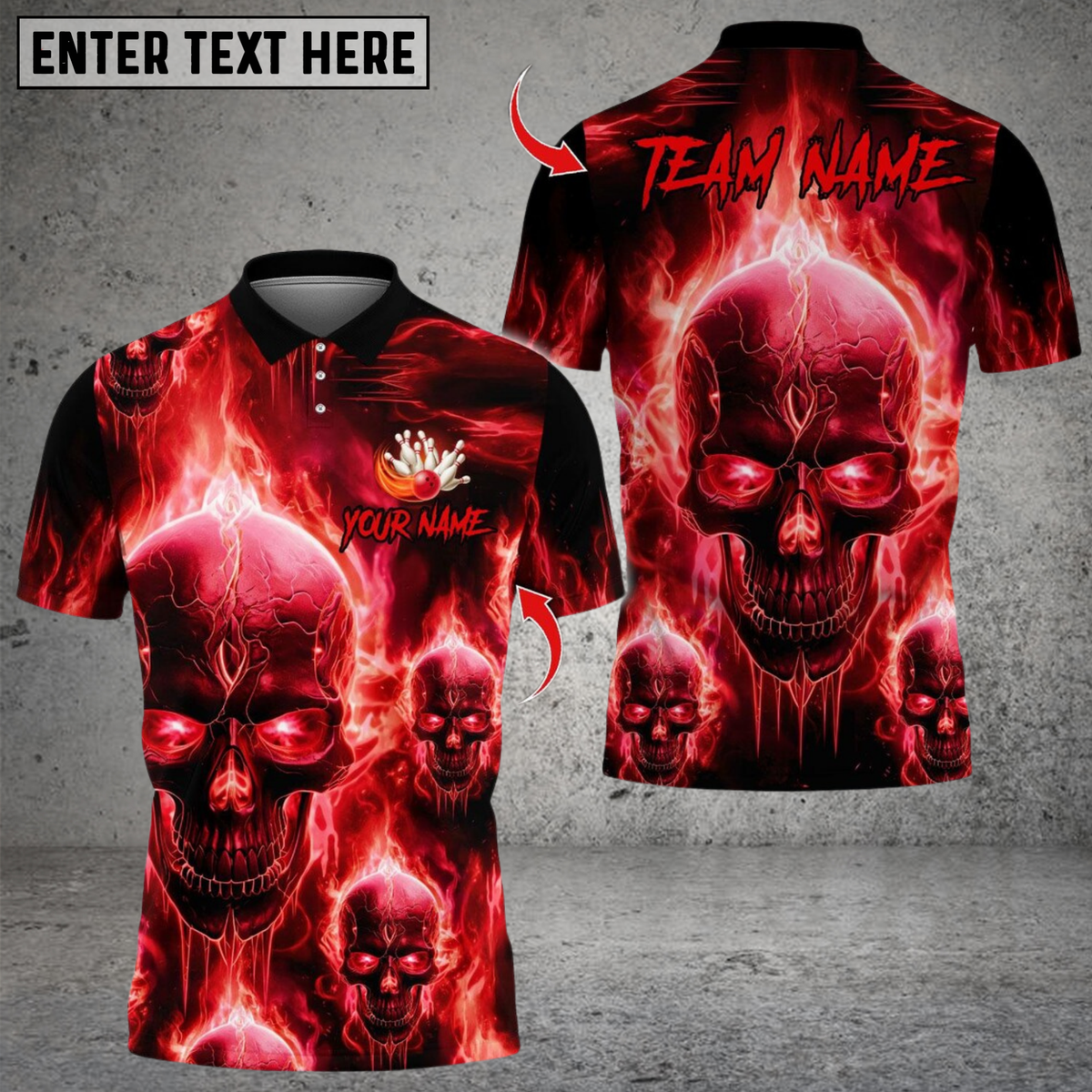 Blisscorners Bowling Flame Skull Team Design Multicolor Customized Name, Team Name 3D Shirts
