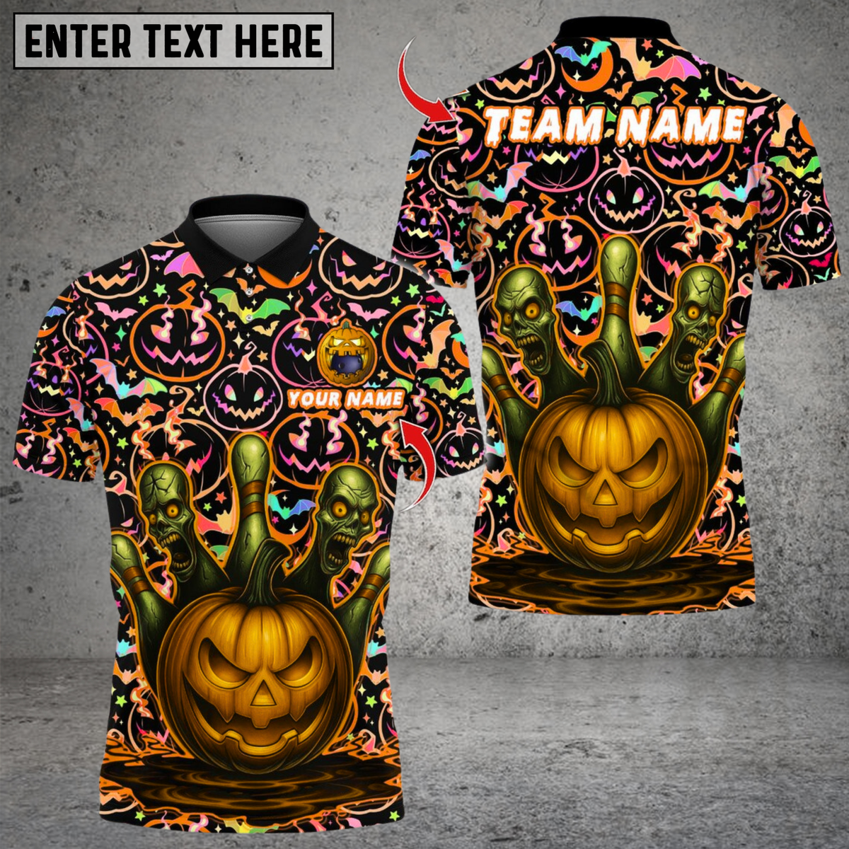 Blisscorners Bowling Halloween Pumpkin Zombie Pins Multicolor Customized Name, Team Name 3D Shirts
