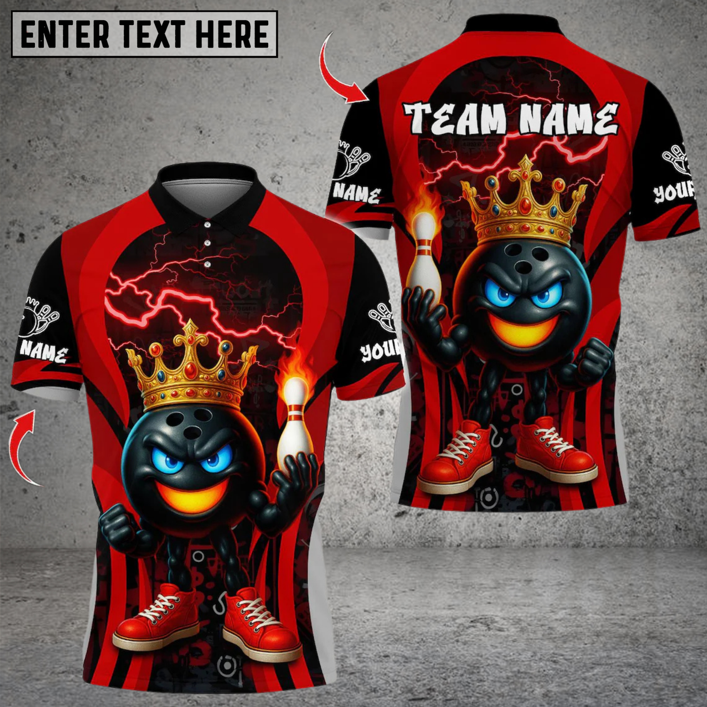 Blisscorners Bowling King Flame Ball Design Multicolor Customized Name, Team Name 3D Shirts
