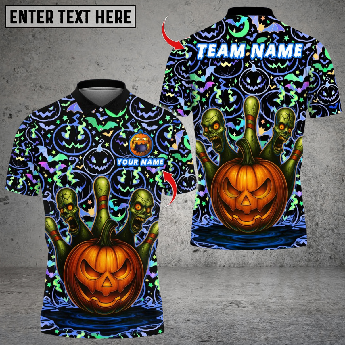 Blisscorners Bowling Halloween Pumpkin Zombie Pins Multicolor Customized Name, Team Name 3D Shirts