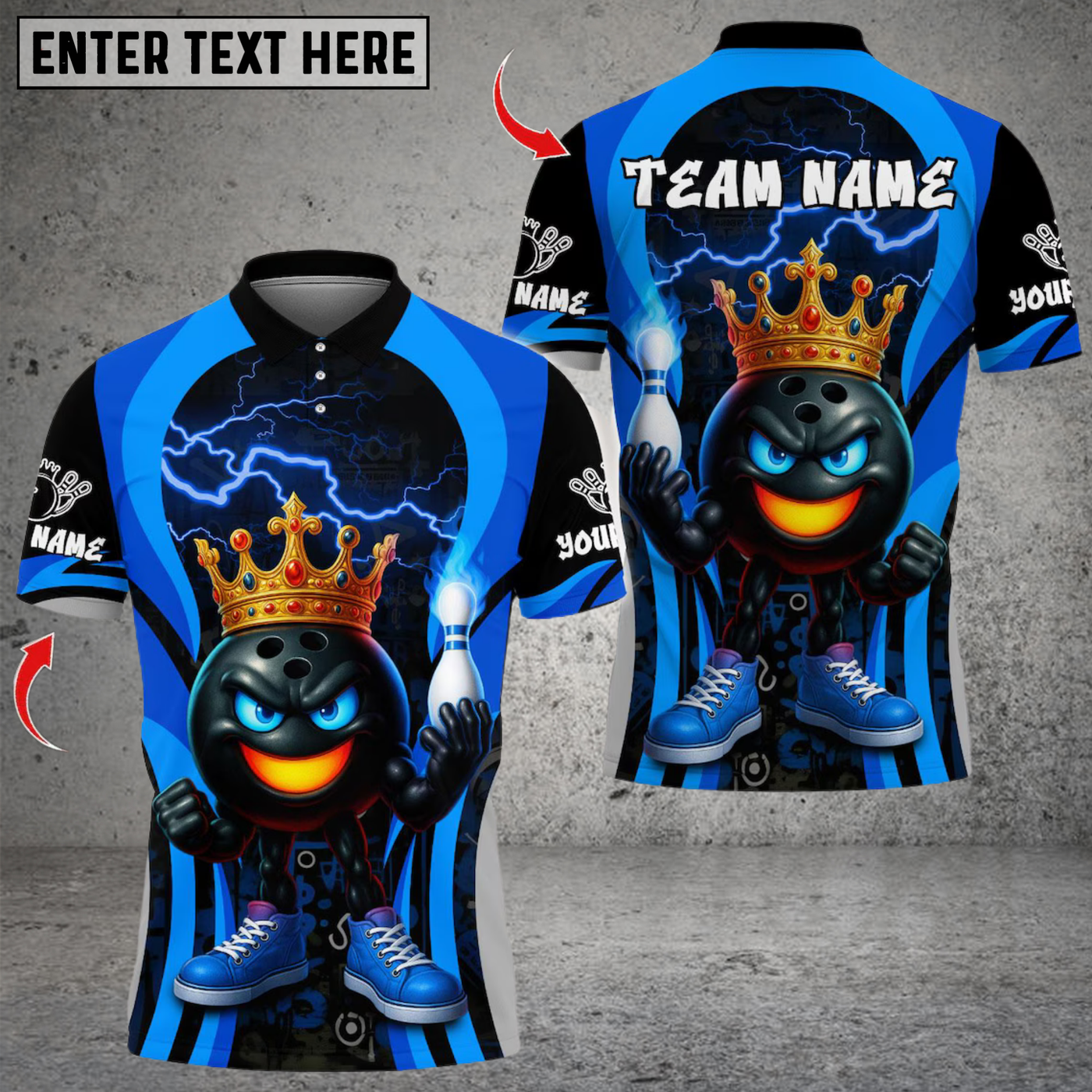 Blisscorners Bowling King Flame Ball Design Multicolor Customized Name, Team Name 3D Shirts