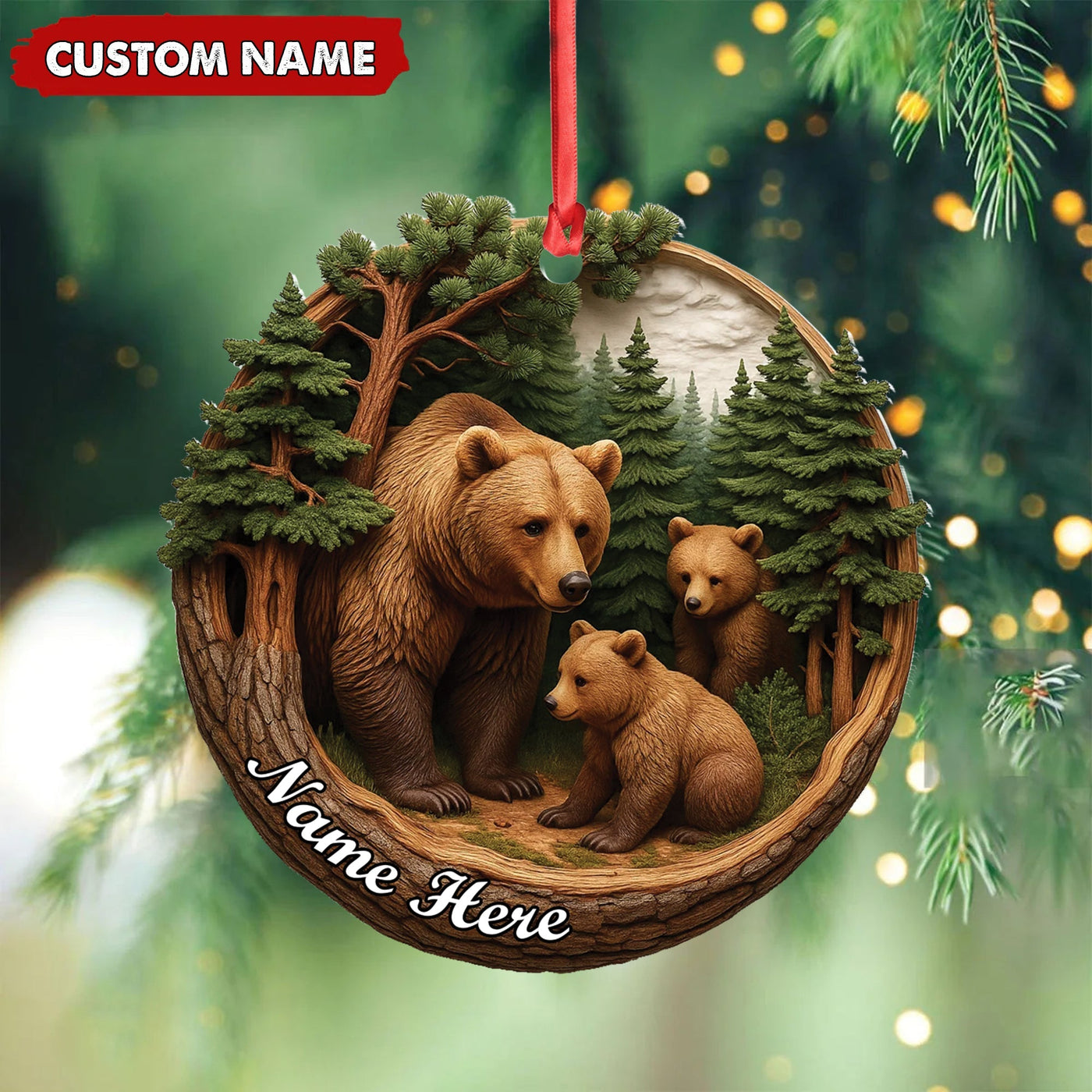 Blisscorners Personalized Bear Family Canvas, Woodland Forest Wall Art, Rustic Nature Home Decor Gift for Animal Lovers LM0411