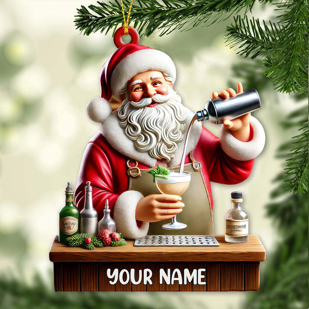Blisscorners Custom Name Santa Bartender Ornament, Home Decor Christmas Gifts2D Flat LM2211