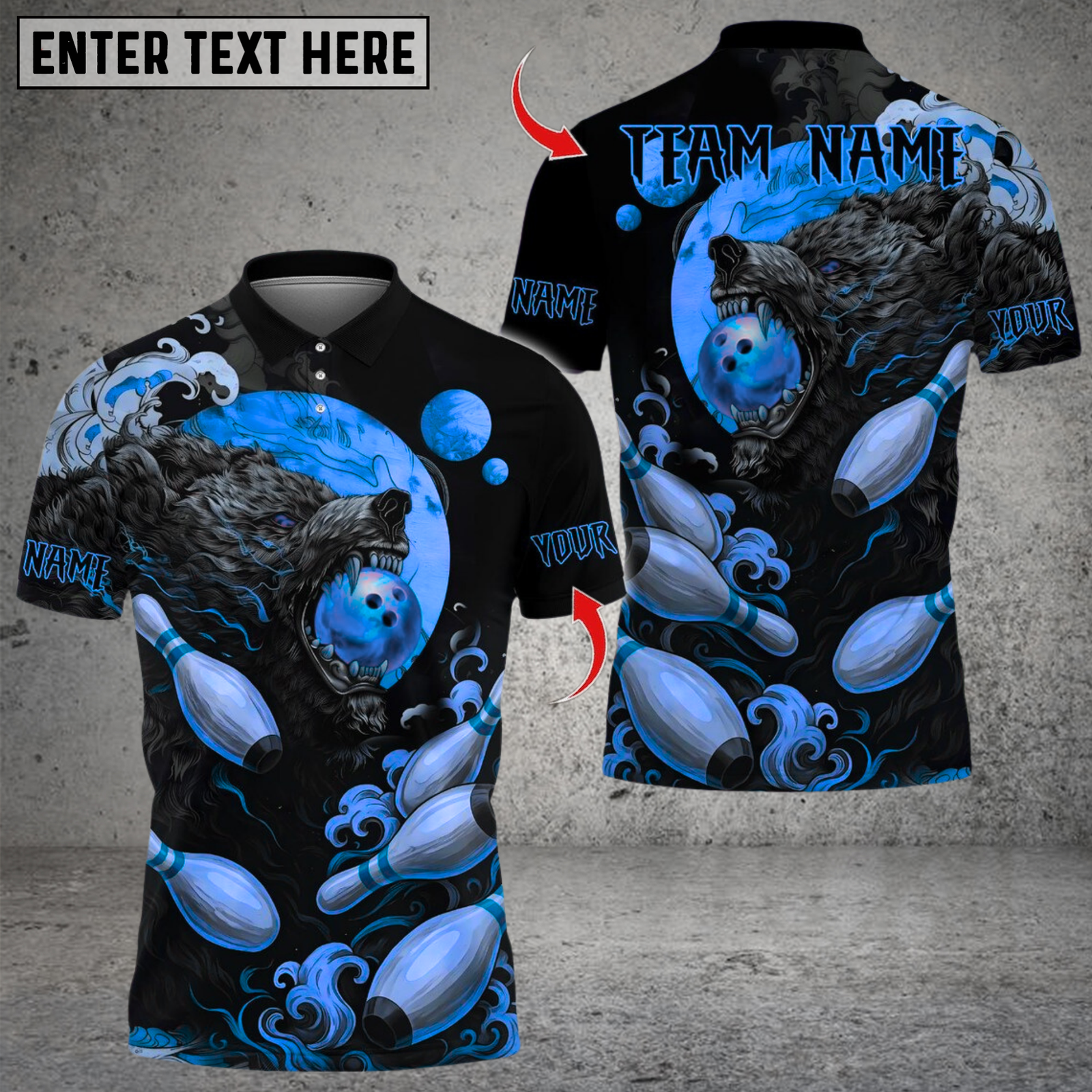 Blisscorners Bowling Bear Moon Multicolor Customized Name, Team Name 3D Shirts