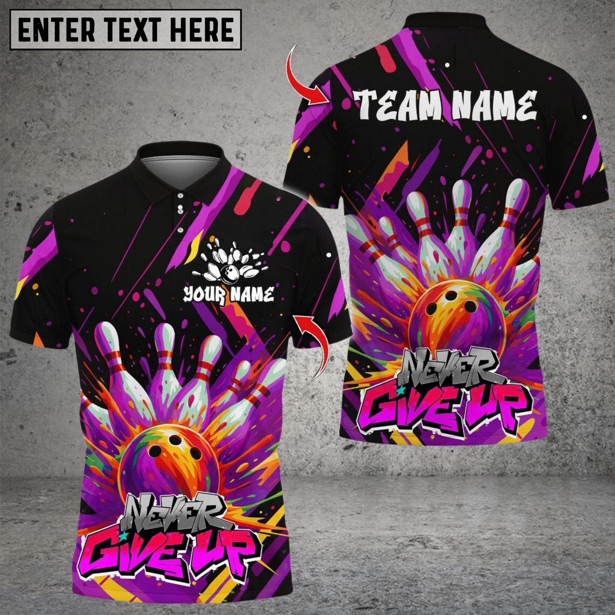 Blisscorners Bowling Graffiti Splash Paint Multicolor Customized Name, Team Name 3D Shirts