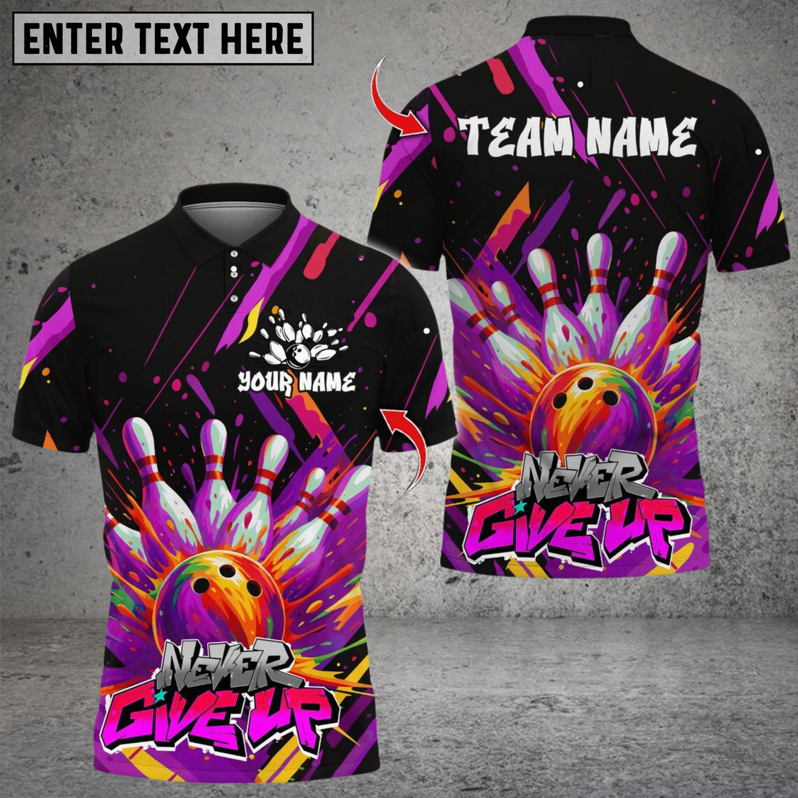 Blisscorners Bowling Graffiti Splash Paint Multicolor Customized Name, Team Name 3D Shirts