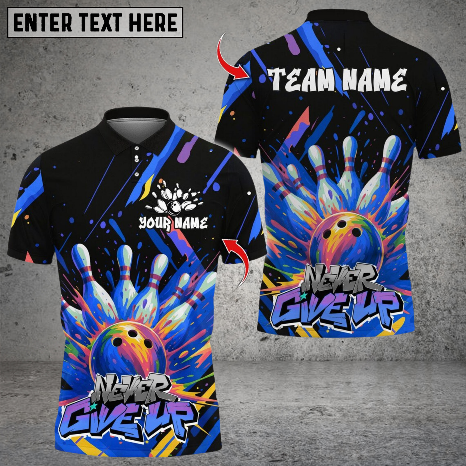 Blisscorners Bowling Graffiti Splash Paint Multicolor Customized Name, Team Name 3D Shirts