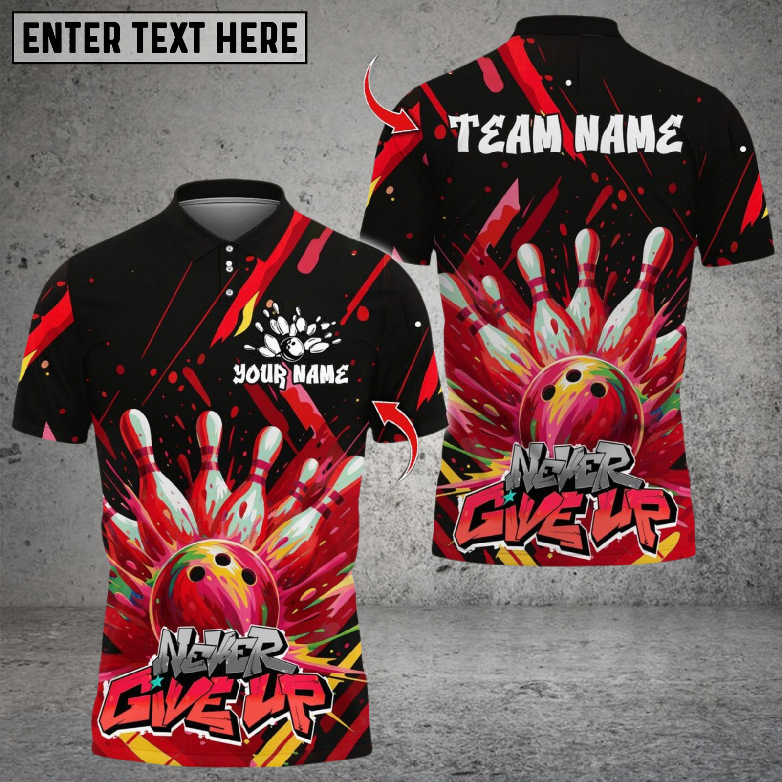 Blisscorners Bowling Graffiti Splash Paint Multicolor Customized Name, Team Name 3D Shirts