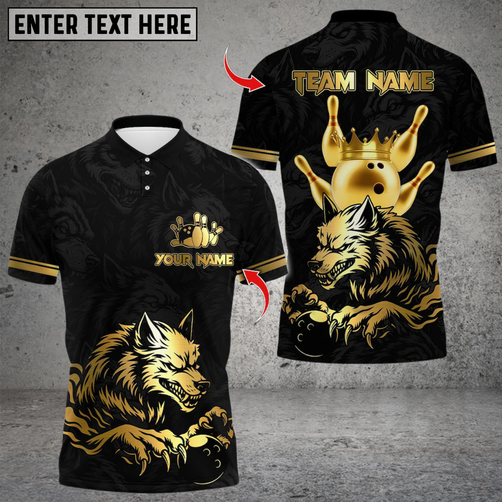 Blisscorners Bowling Wolf Strike Gold Fury Multicolor Customized Name, Team Name 3D Shirts