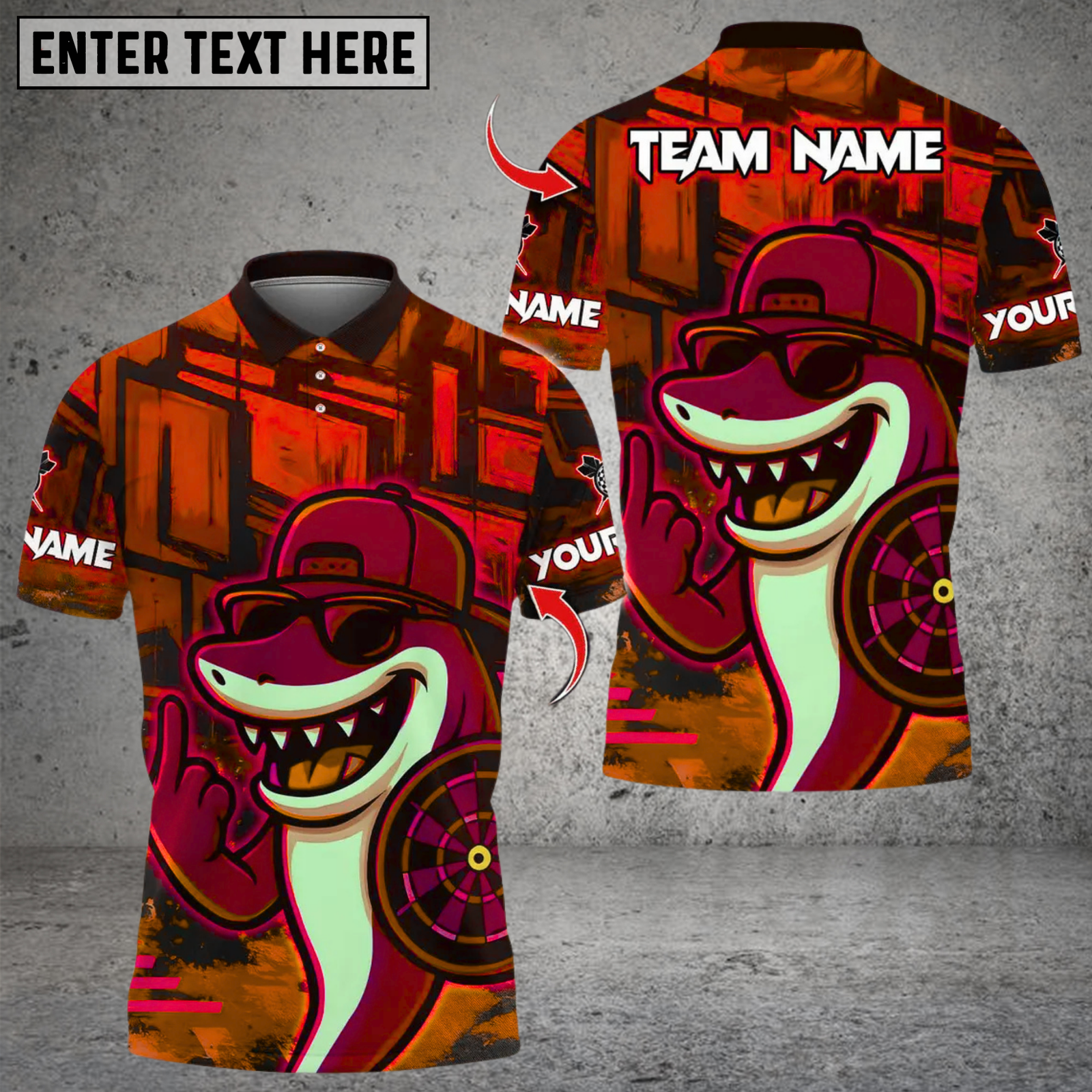 Blisscorners Darts Shark Graffiti Style Multicolor Customized Name, Team Name 3D Shirts