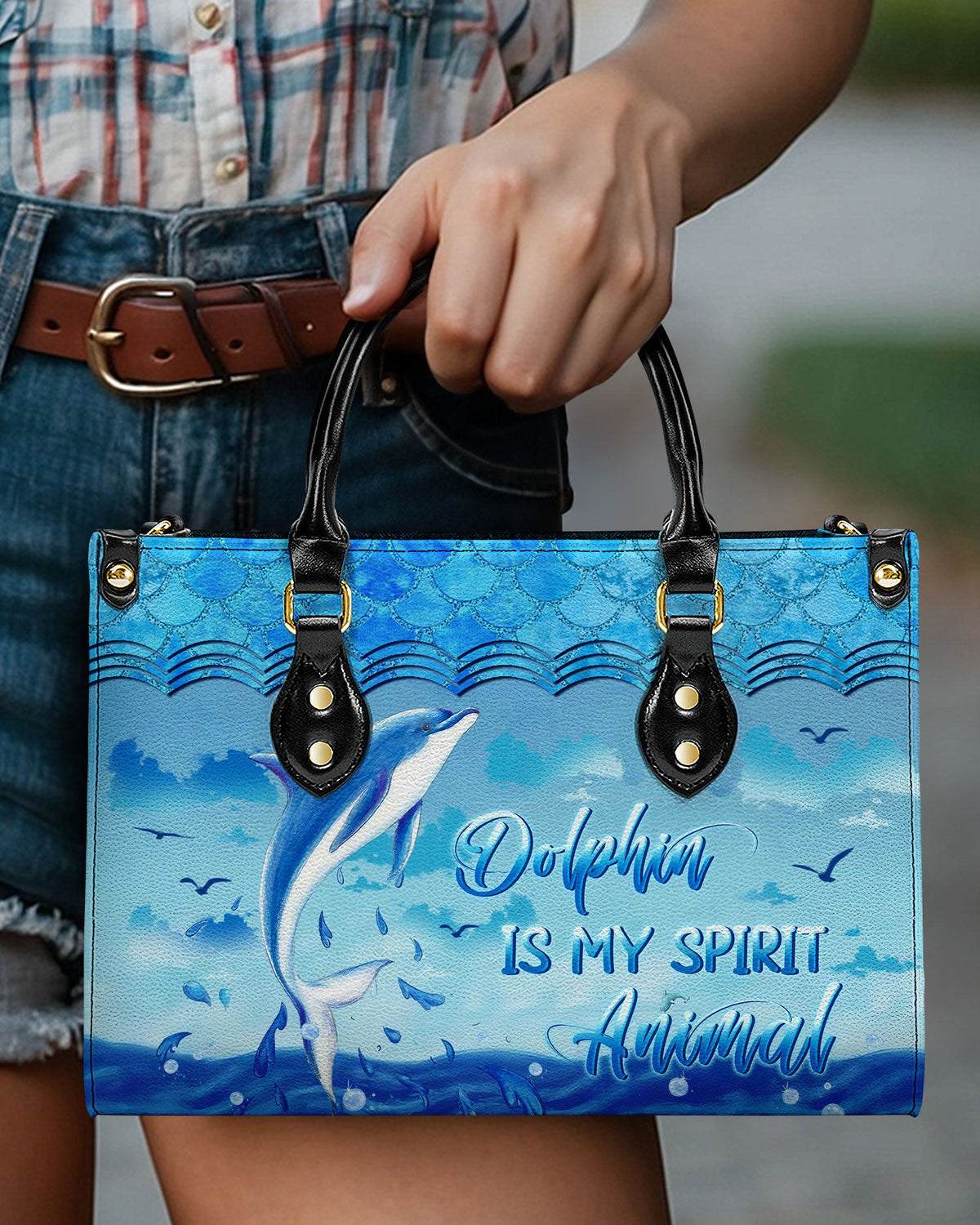 BLISSCORNERS DOLPHIN IS MY SPIRIT ANIMAL LEATHER HANDBAG