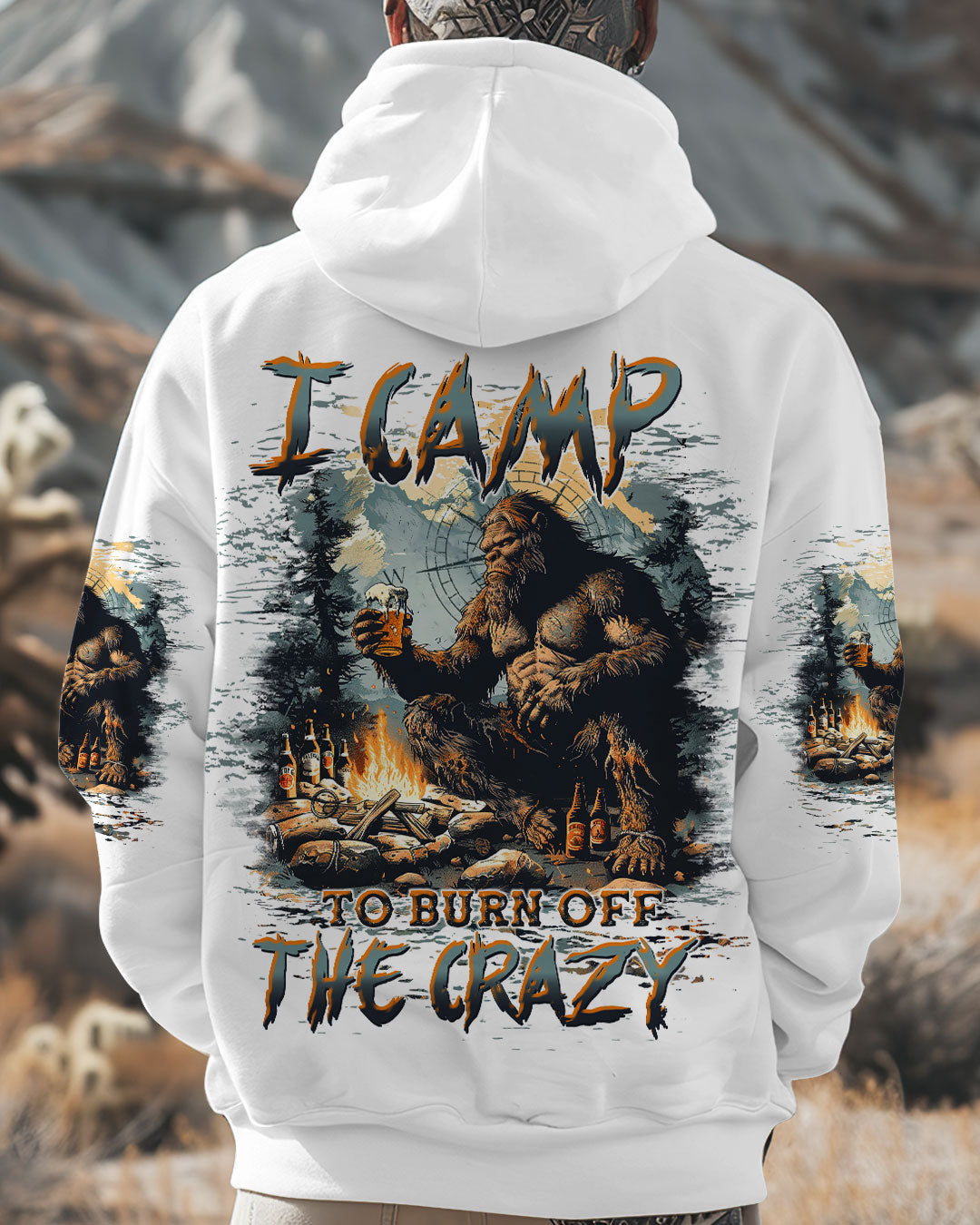 BLISSCORNERS I CAMP TO BURN OFF THE CRAZY BIGFOOT ALL OVER PRINT