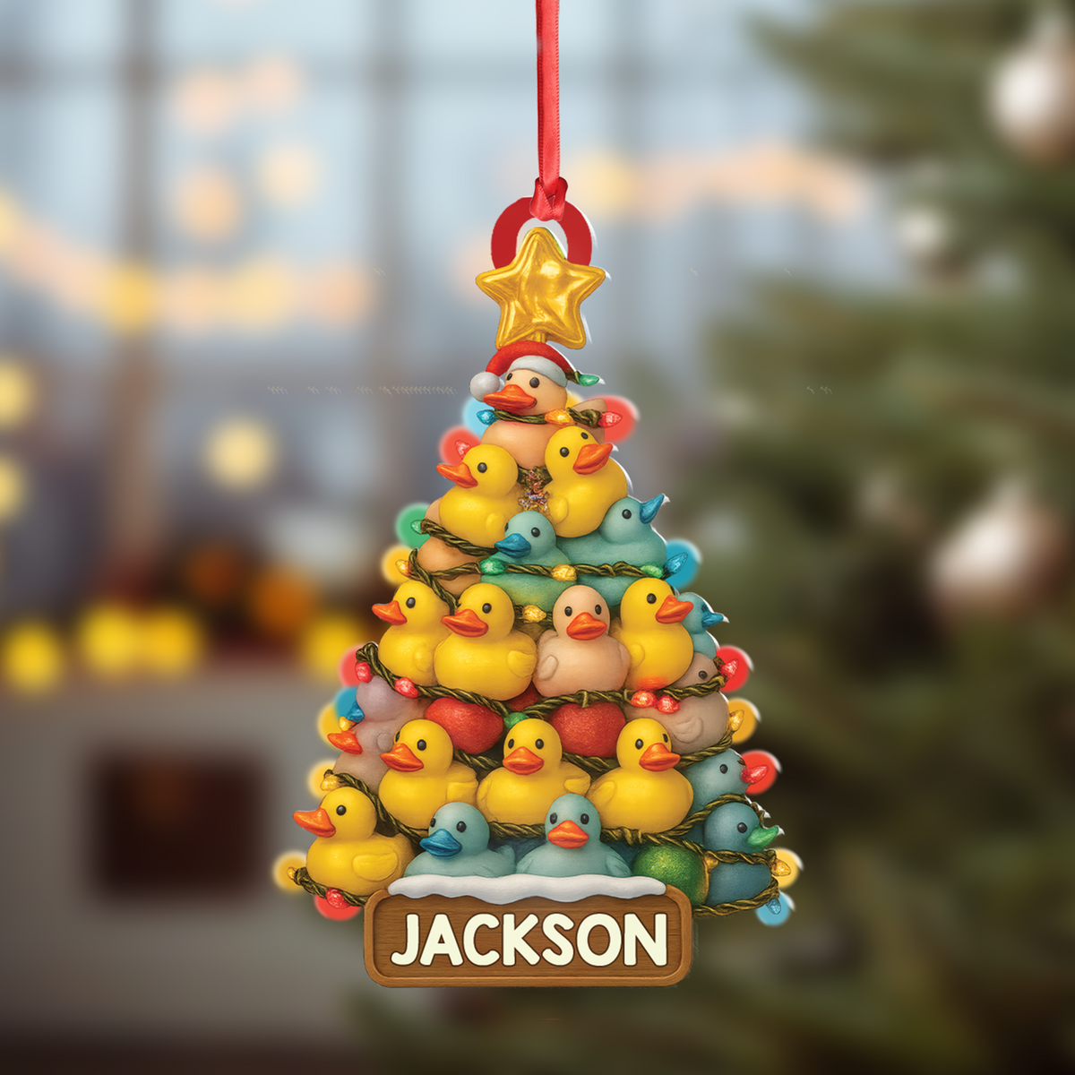 Blisscorners Personalized Funny Rubber Duck Acrylic Christmas Tree Ornament - Custom Name Xmas Decoration for Hunter or Family, Cute Holiday Ornament LM0411
