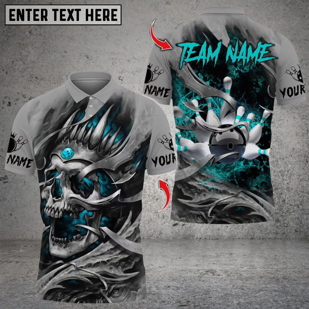 Blisscorners Bowling Skull Multicolor Customized Name, Team Name 3D Shirts