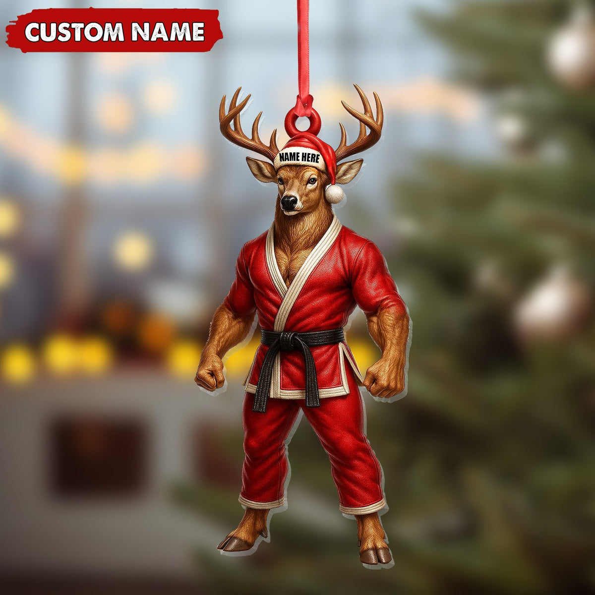 Blisscorners Personalized Karate Deer Ornament, Custom Name Martial Arts Christmas Decoration LM0411