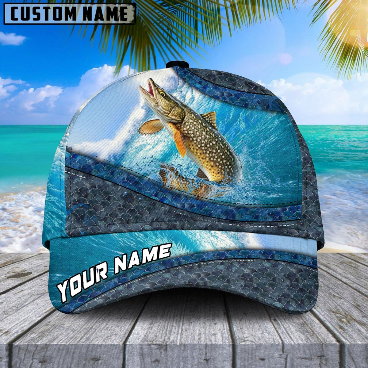 Blisscorners Magic Pike Fishing Customized Name 3D Cap