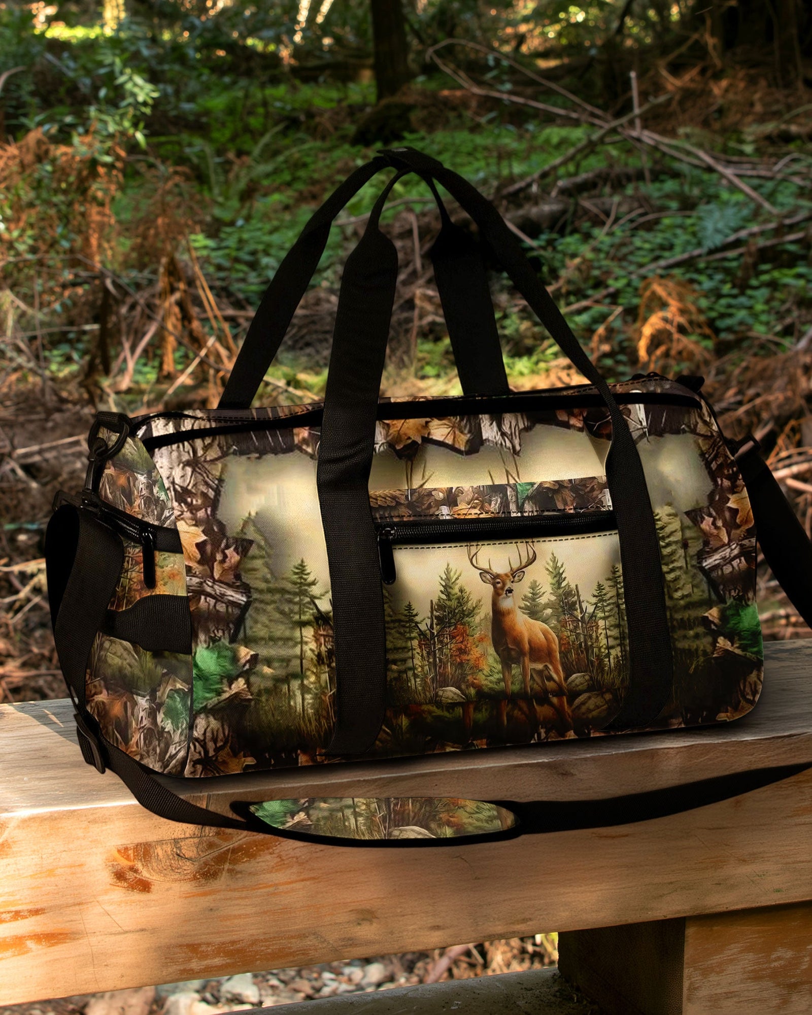 BLISSCORNERS DEER IN FOREST CAMO TRAVELLING BAG