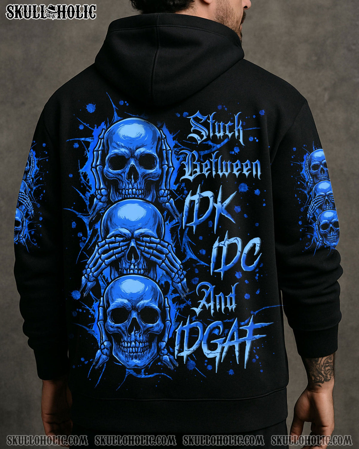 BLISSCORNERS STUCK BETWEEN IDK IDC AND IDGAF SKULL ALL OVER PRINT