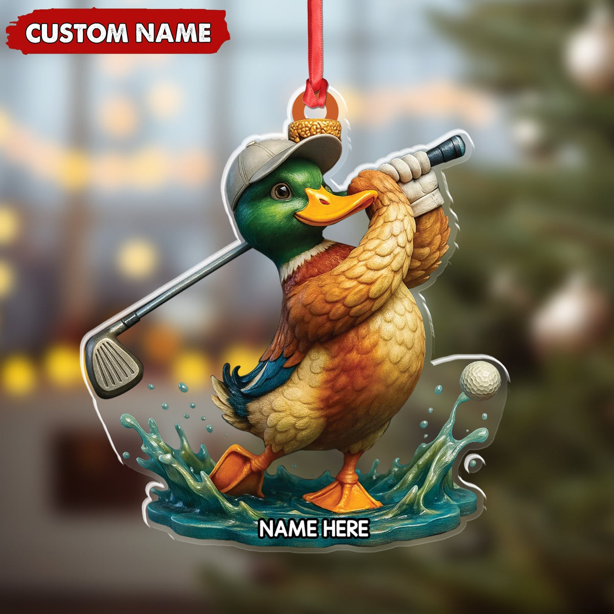 Blisscorners Personalized Acrylic Duck Golf Christmas Ornament - Custom Name Funny Hunter Gift for Golf Lovers LM0110