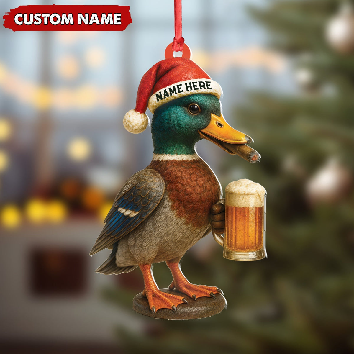 Blisscorners Personalized Mallard Duck Christmas Acrylic Ornament Custom Name Holiday Decor for Hunters & Nature Lovers LM0110