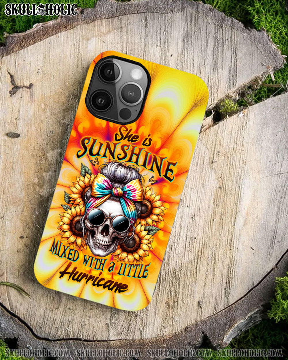 BLISSCORNERS SHE IS SUNSHINE SKULL TIE DYE PHONE CASE