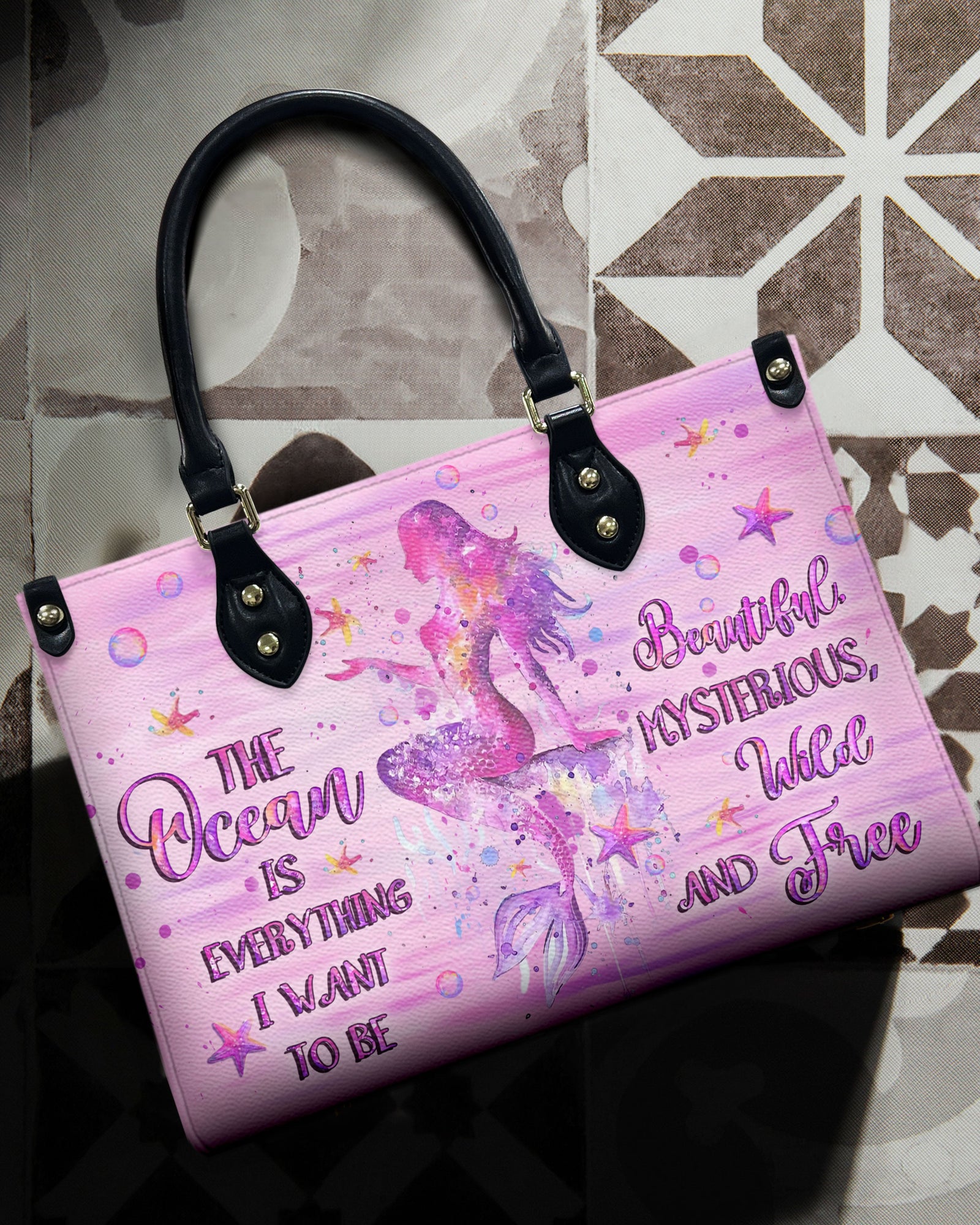BLISSCORNERS THE OCEAN IS EVERYTHING I WANT TO BE MERMAID LEATHER HANDBAG