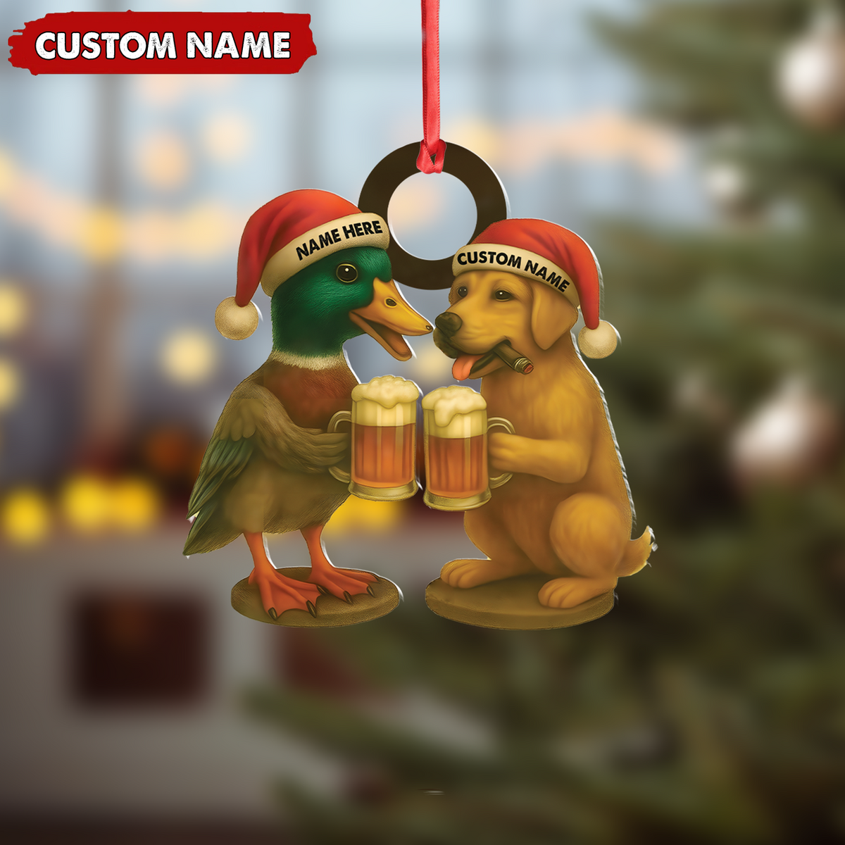 Blisscorners Custom Duck & Dog Acrylic Christmas Ornament - Personalized Hunter Gift LM0411