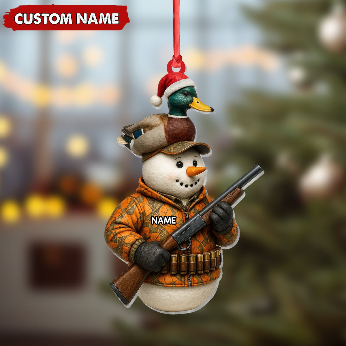 Blisscorners Personalized Duck Hunter Snowman Ornament, Custom Name Christmas Decoration for Hunters LM0411
