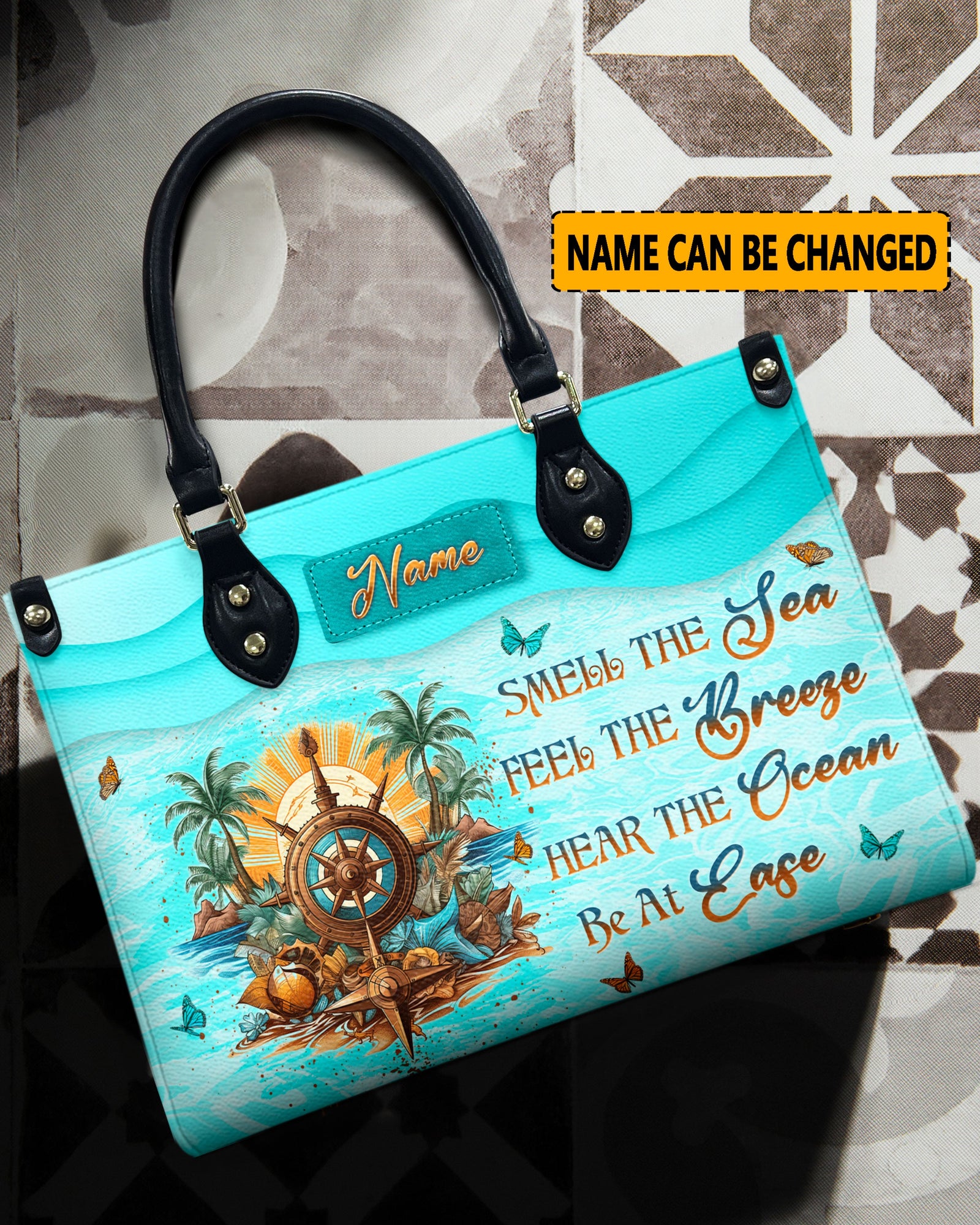 BLISSCORNERS SMELL THE SEA FEEL THE BREEZE LEATHER HANDBAG