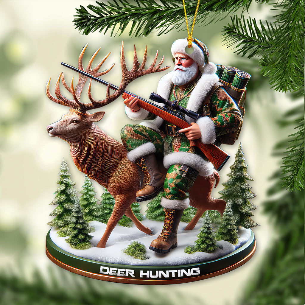 Blisscorners Custom Name Santa Deer Hunting Ornament, Deer Hunter Christmas Gift 2D Flat LM2211