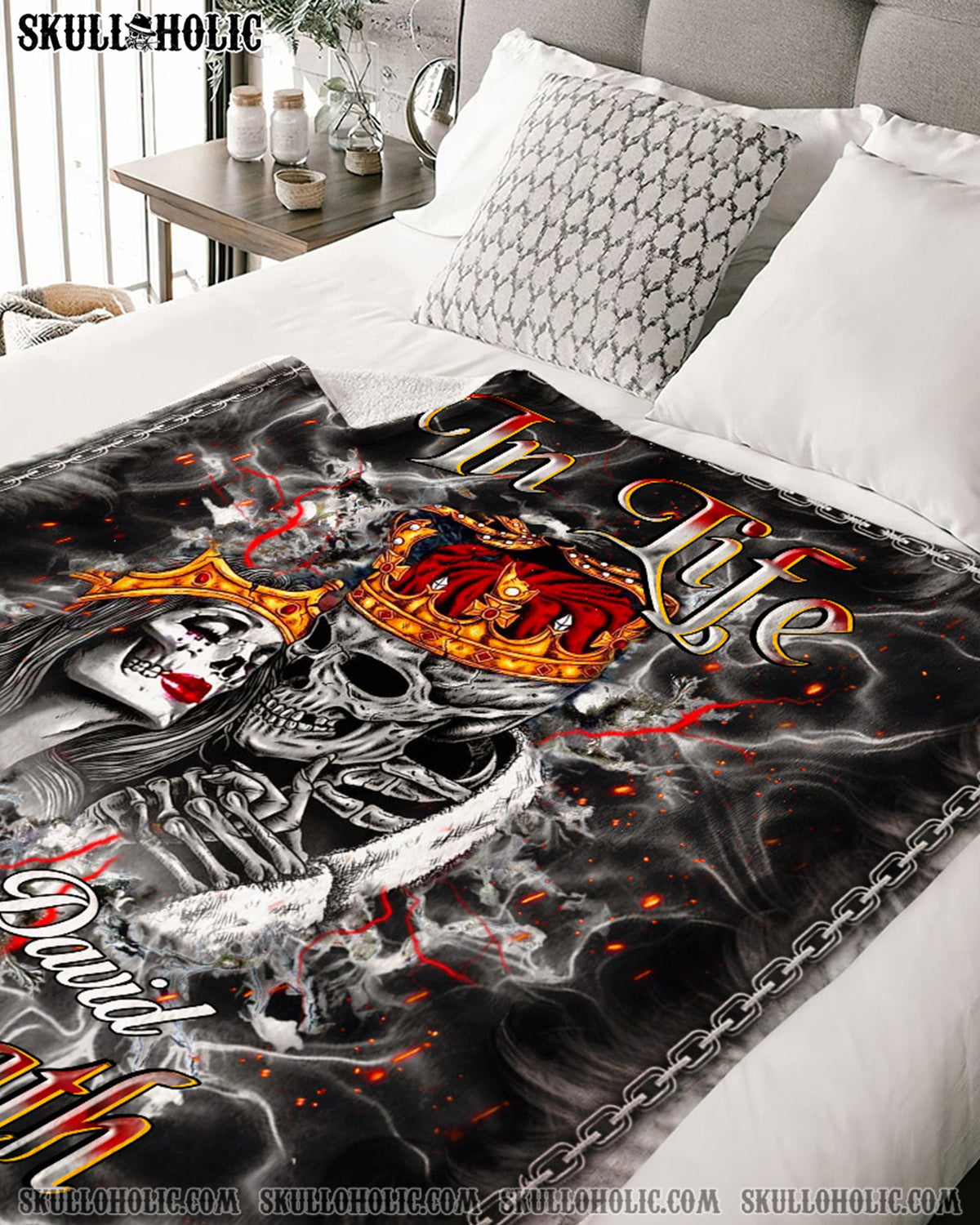 BLISSCORNERS PERSONALIZED IN LIFE AND IN DEATH COUPLE SKULL FLEECE BLANKET