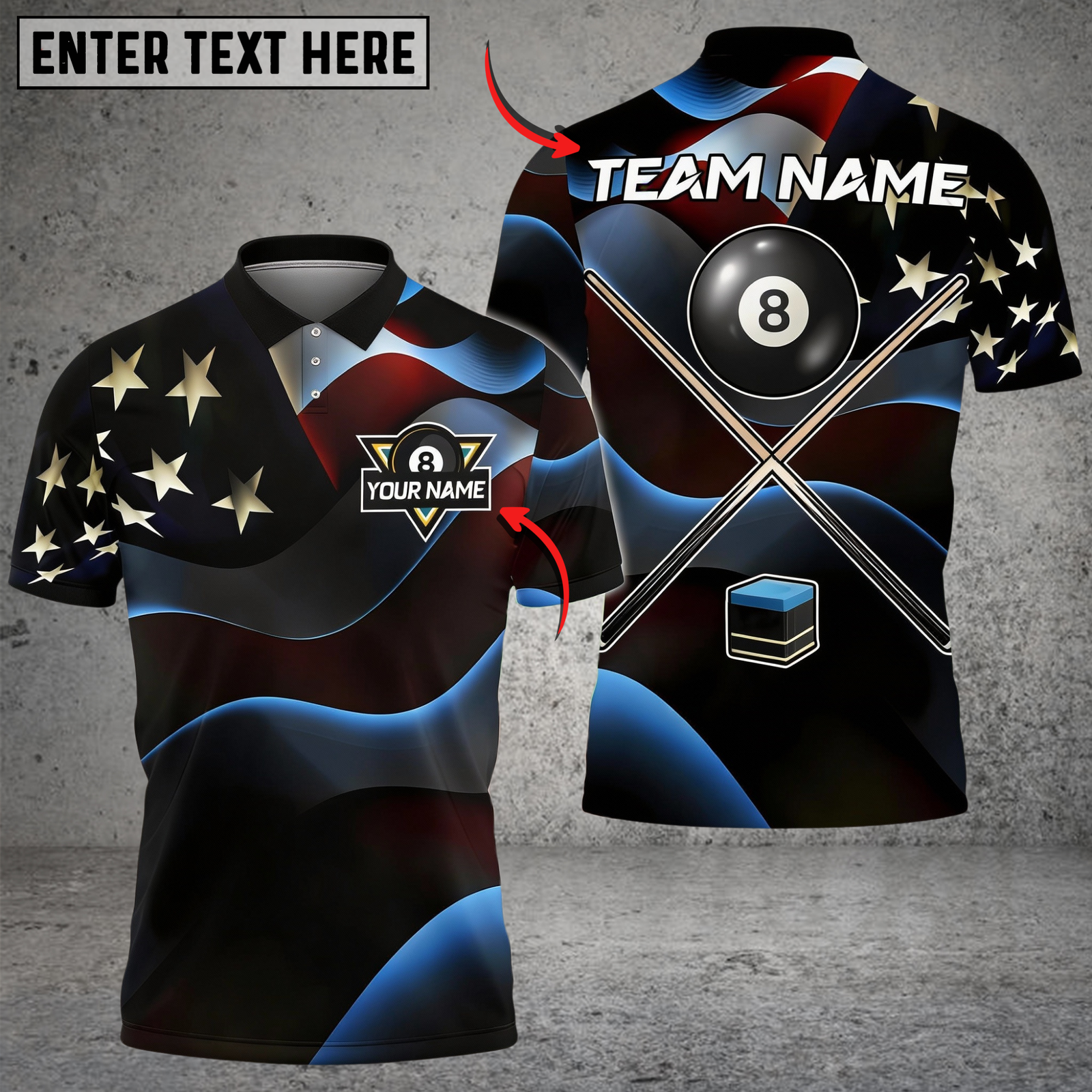 Blisscorners Billiards Ball 8 American Flag Cross Cue Personalized Shirt