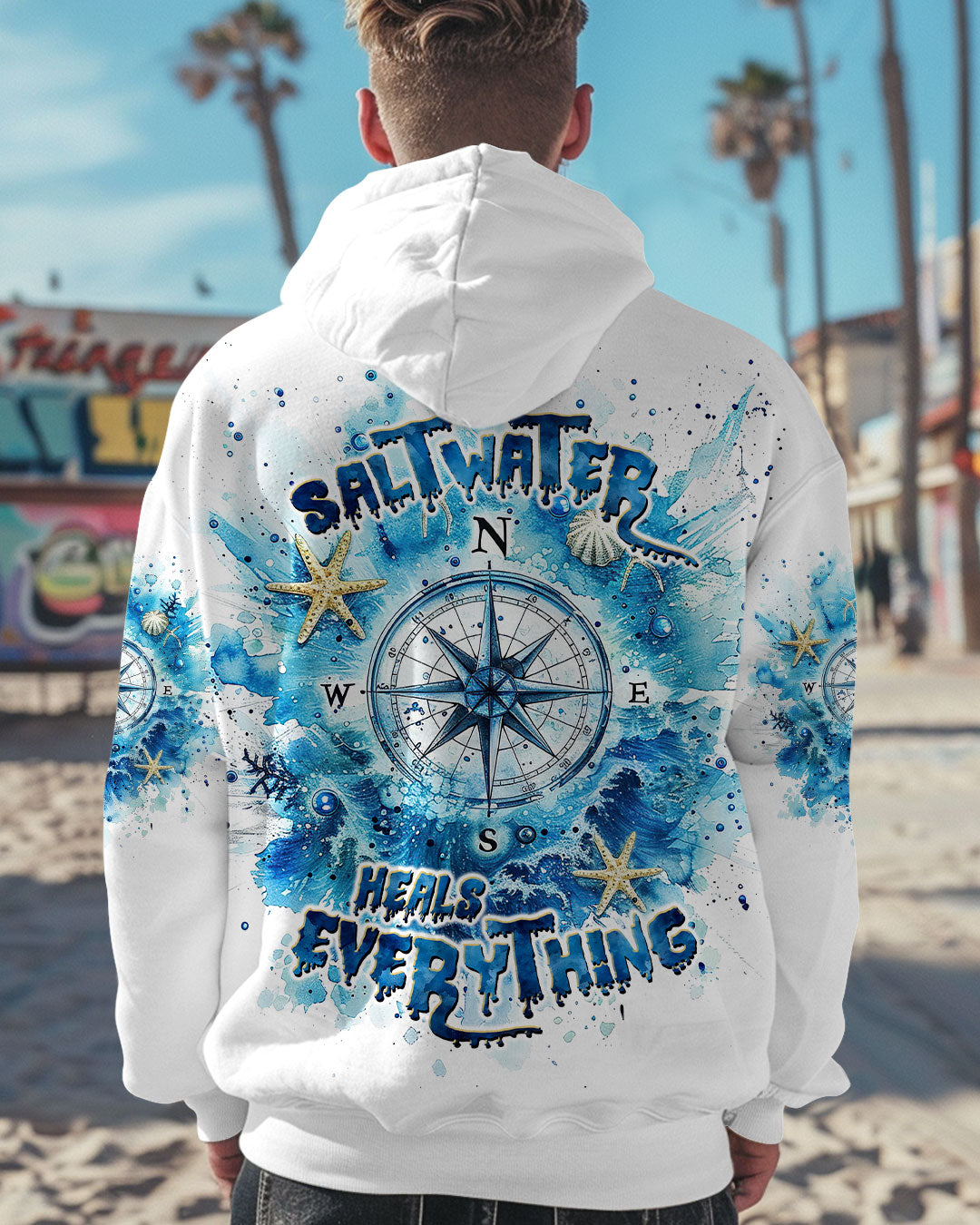 BLISSCORNERS SALTWATER HEALS EVERYTHING COMPASS ALL OVER PRINT