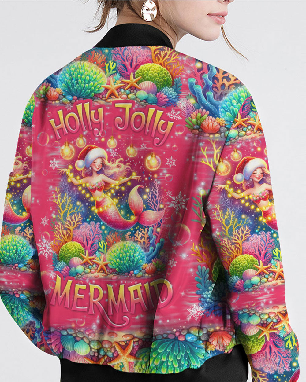 BLISSCORNERS HOLLY JOLLY MERMAID CHRISTMAS BOMBER JACKET