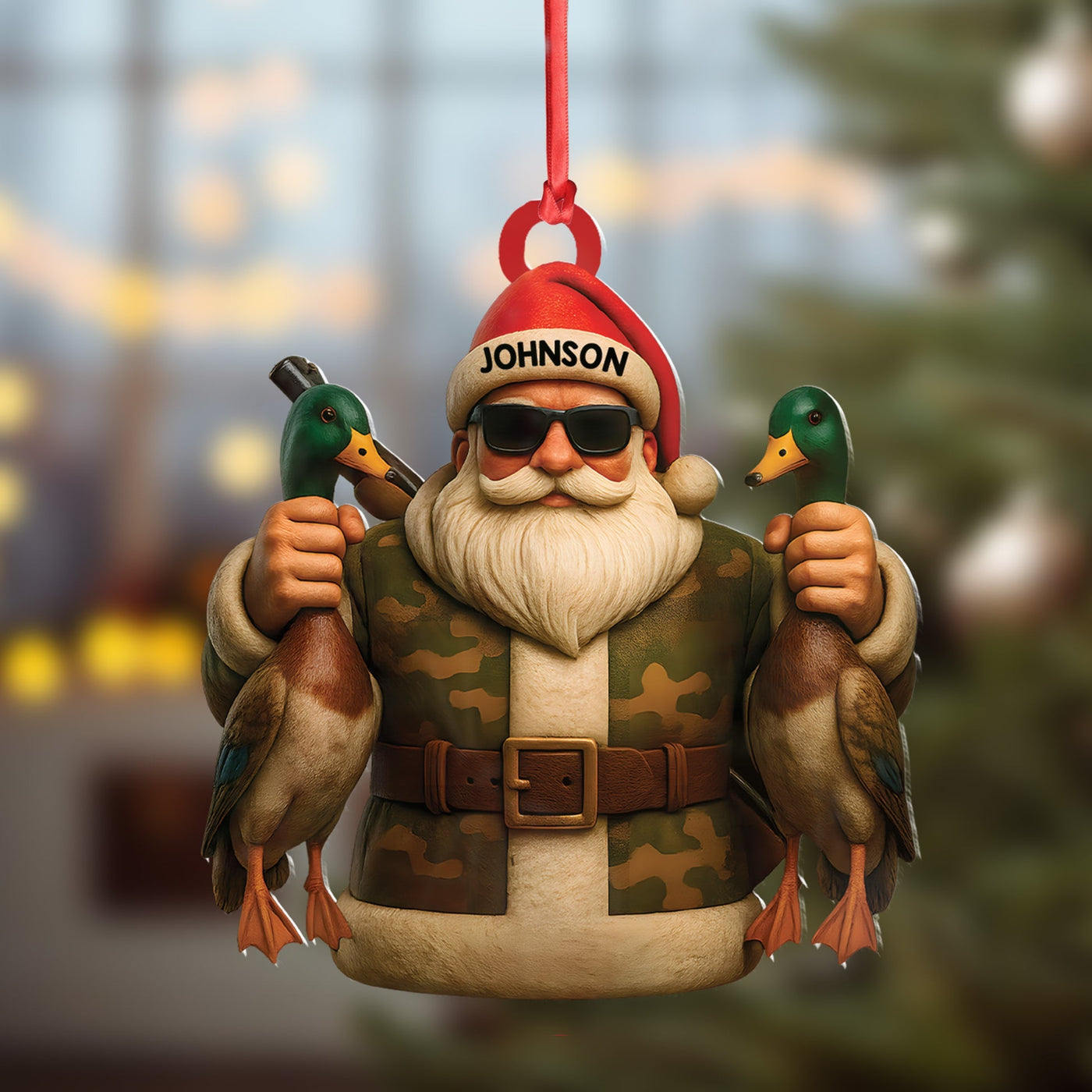 Blisscorners Personalized Duck Hunter Santa Acrylic Ornament - Funny Christmas Gift for Hunters - Custom Name Camo Decor LM0411
