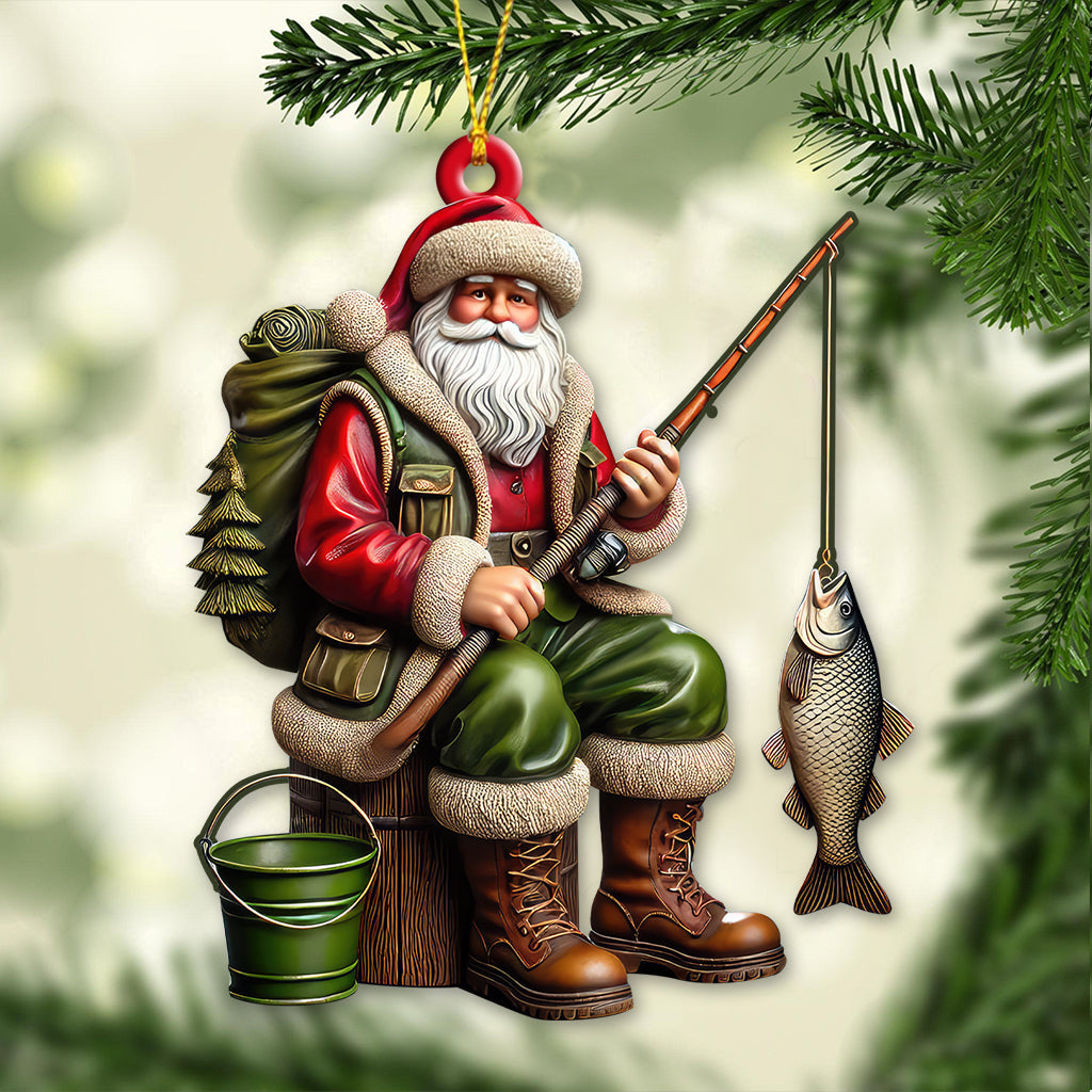 Blisscorners Custom Name Fishing Santa Ornament, Christmas Fishing Gift2D Flat LM2211