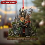 Blisscorners Personalized Wizard Castle Deer Couple Ornament, Custom Name Fantasy Lovers Christmas Gift, Magic School Romance Tree Decoration