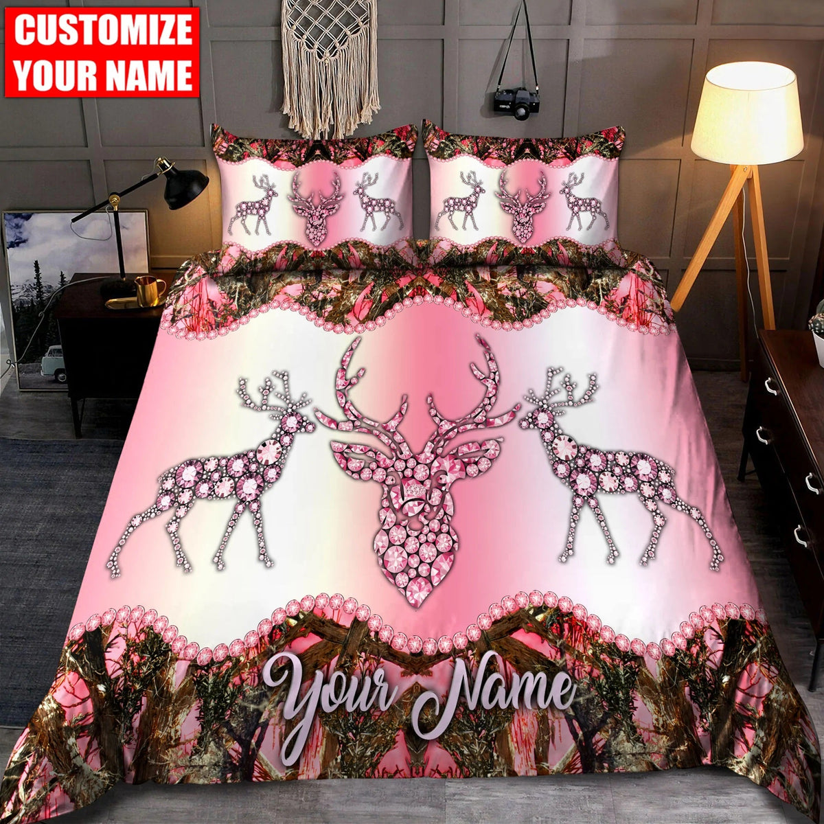 Blisscorners Personalized Deer Hunting Pink Blanket
