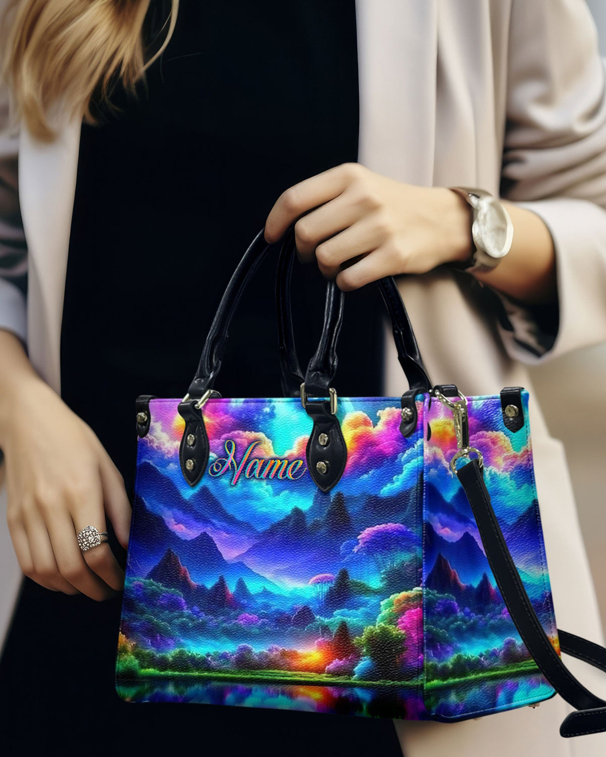 BLISSCORNERS GLOWING NATURE SCENE LEATHER HANDBAG