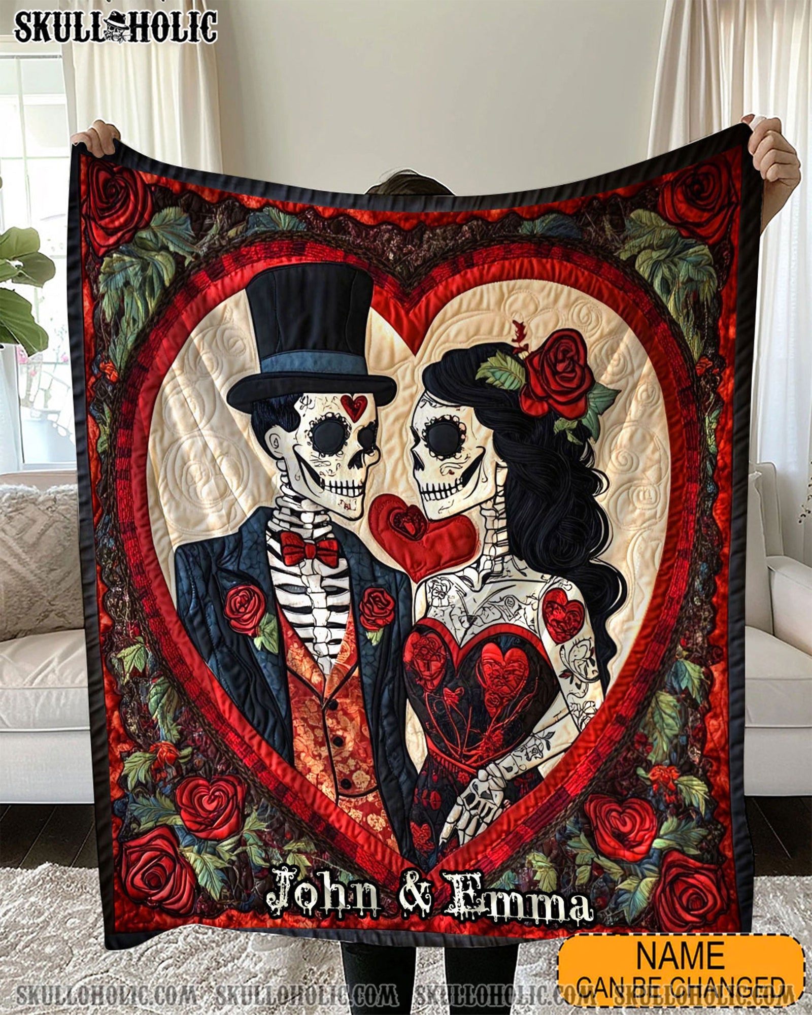BLISSCORNERS PERSONALIZED SKULL COUPLE FLEECE BLANKET