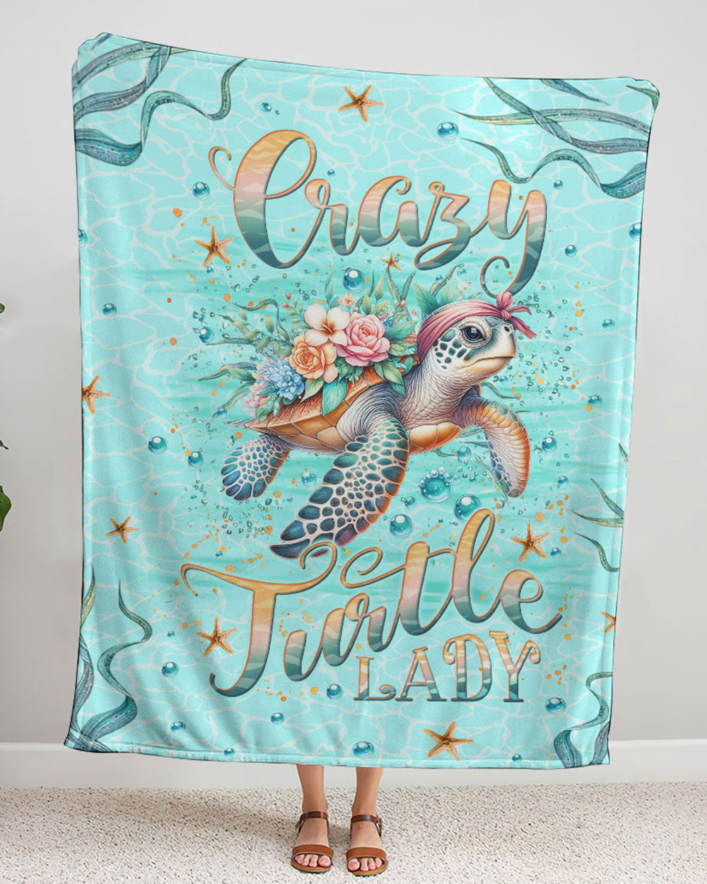 BLISSCORNERS CRAZY TURTLE LADY WOVEN AND FLEECE BLANKET
