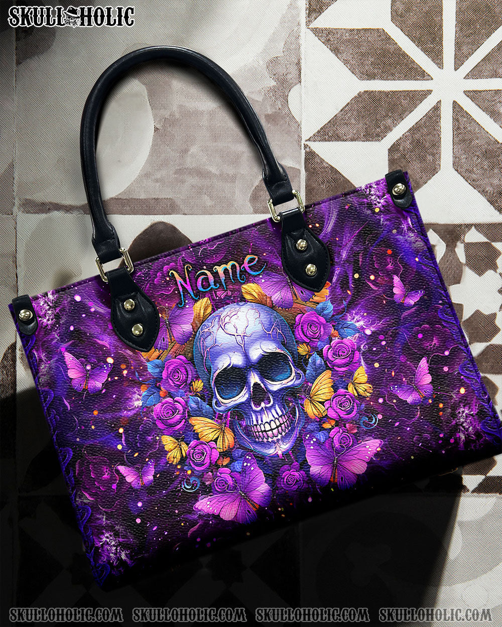 BLISSCORNERS I AM A SWEET GIRL FLOWER SKULL LEATHER HANDBAG