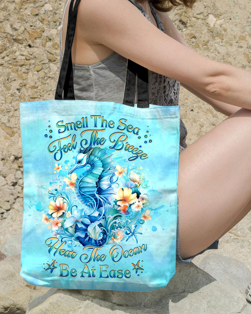 BLISSCORNERS SMELL THE SEA FEEL THE BREEZE SEAHORSE TOTE BAG